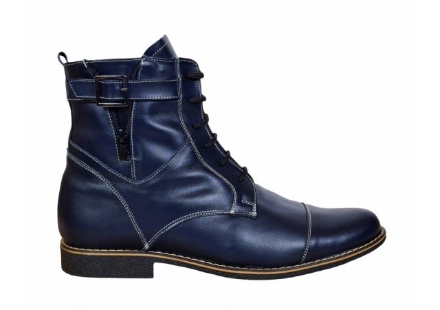 Ghete barbati casual din piele naturala imblanite Bleumarin - GBOND2BL